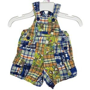 Baby Gap Vintage 2002 Patchwork Monkey Plaid Shortall Overalls 0-3 Months